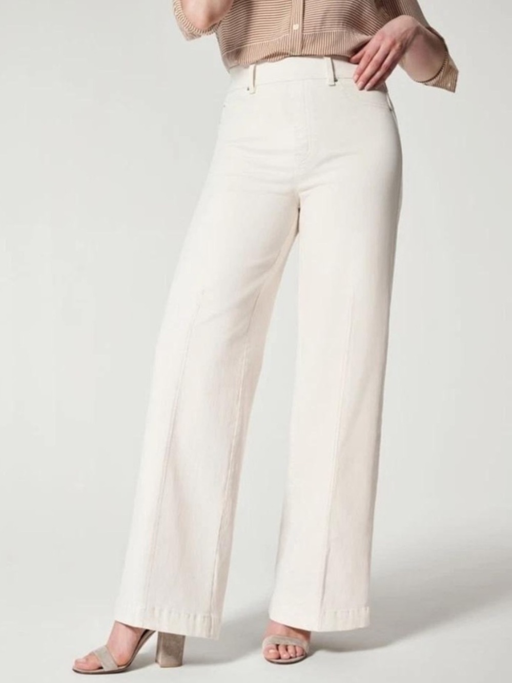 SPANX Seamed Front Wide Leg Pull On Jeans White Large Tall Shaping NWT